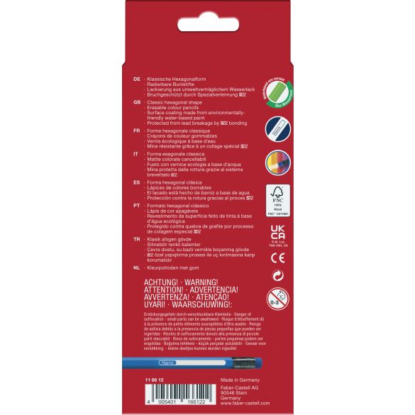 Faber-Castell radírozható színesceruza készlet, 12db-os