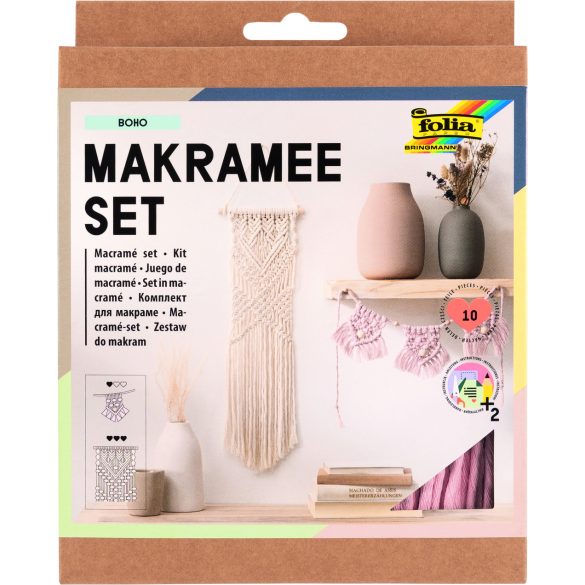 Folia makramé készítő szett 10db-os BOHO (fonal, fagyöngy, fa pálcika)