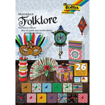  Folklor mintás kézműves papír karton blokk 24 x 34 cm 30 ív, különböző mintákkal