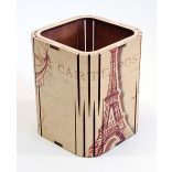 Nyírfából kézzel készült írószertartó, Paris motívummal