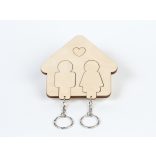 Tölgyfából készült kulcstartó 2 figurás, natúr