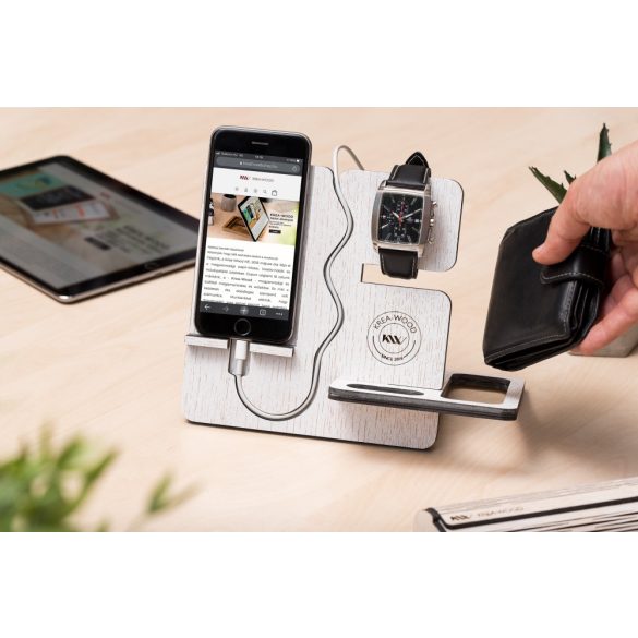 Krea-Wood tölgyfából készült telefontartó állvány, fehér színben