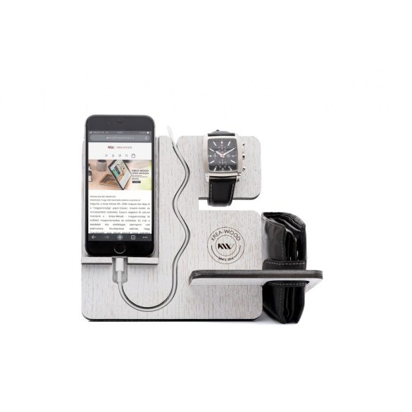 Krea-Wood tölgyfából készült telefontartó állvány, fehér színben