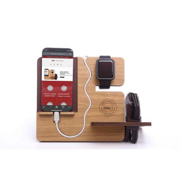 Krea-Wood FirstLeather Tölgyfából készült telefontartó állvány natúr színben, valódi bőr borítással