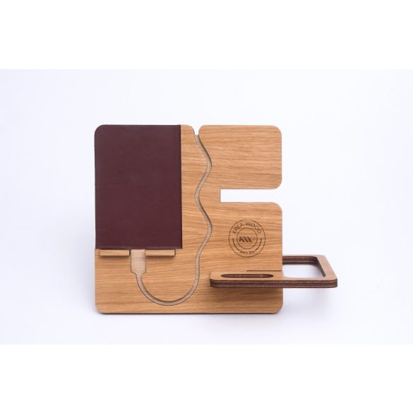 Krea-Wood FirstLeather Tölgyfából készült telefontartó állvány natúr színben, valódi bőr borítással