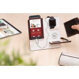 Krea-Wood FirstLeather Tölgyfából készült telefontartó állvány fehér színben, valódi bőr borítással