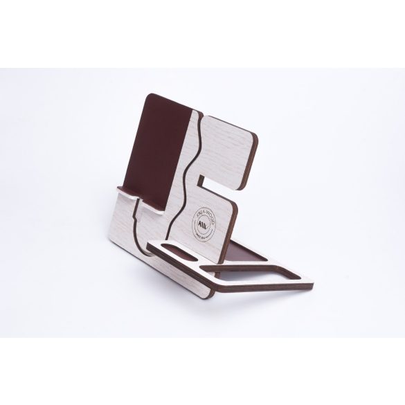 Krea-Wood FirstLeather Tölgyfából készült telefontartó állvány fehér színben, valódi bőr borítással