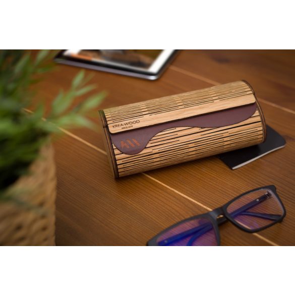 Krea-Wood FirstLeather Tölgyfából készült mágneses szemüvegtok natúr színben, bőr belsővel