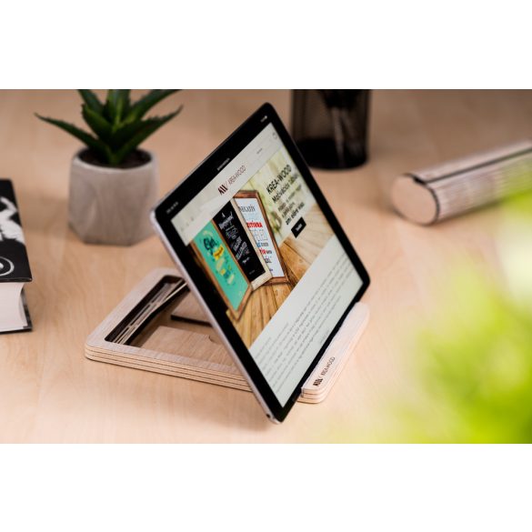 Krea-Wood tölgyfából készült tablet tartó állvány, fehér színben