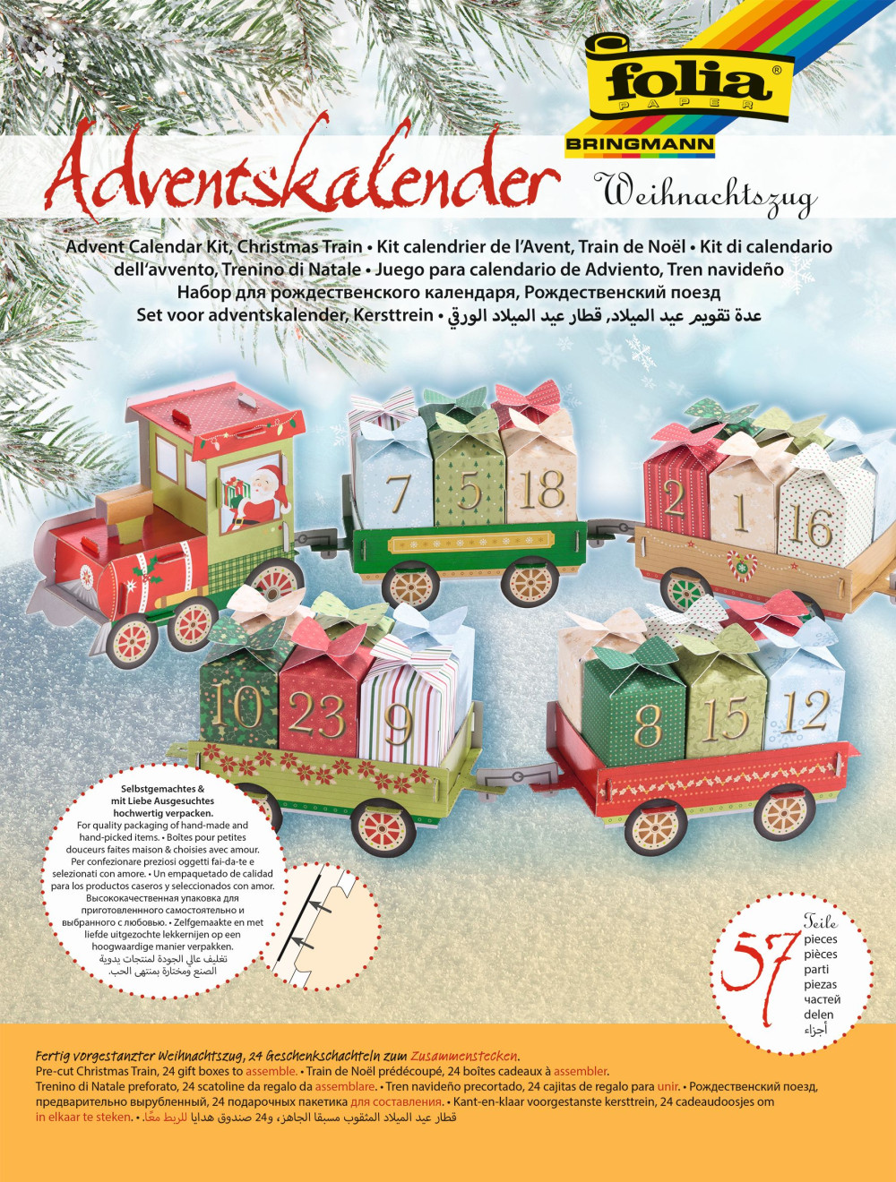 Adventi kézműves naptár készítő szett 60 részes "karácsonyi vonat"