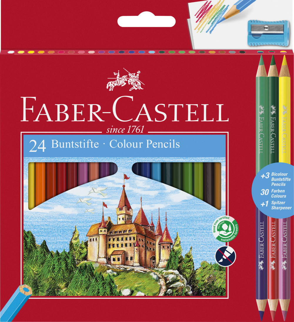 Faber-Castell színesceruza készlet ajándék hegyezővel, 24+3db - Bicolor